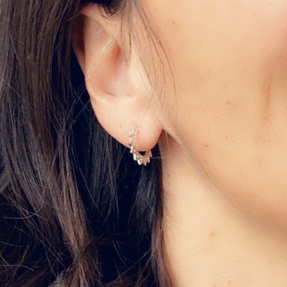 Sterling Silver Open Hoop Spike Earrings - Picture 6 of 9